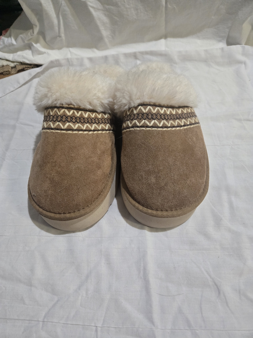 Cozy Faux Fur Lined Suede Clogs in Light Brown